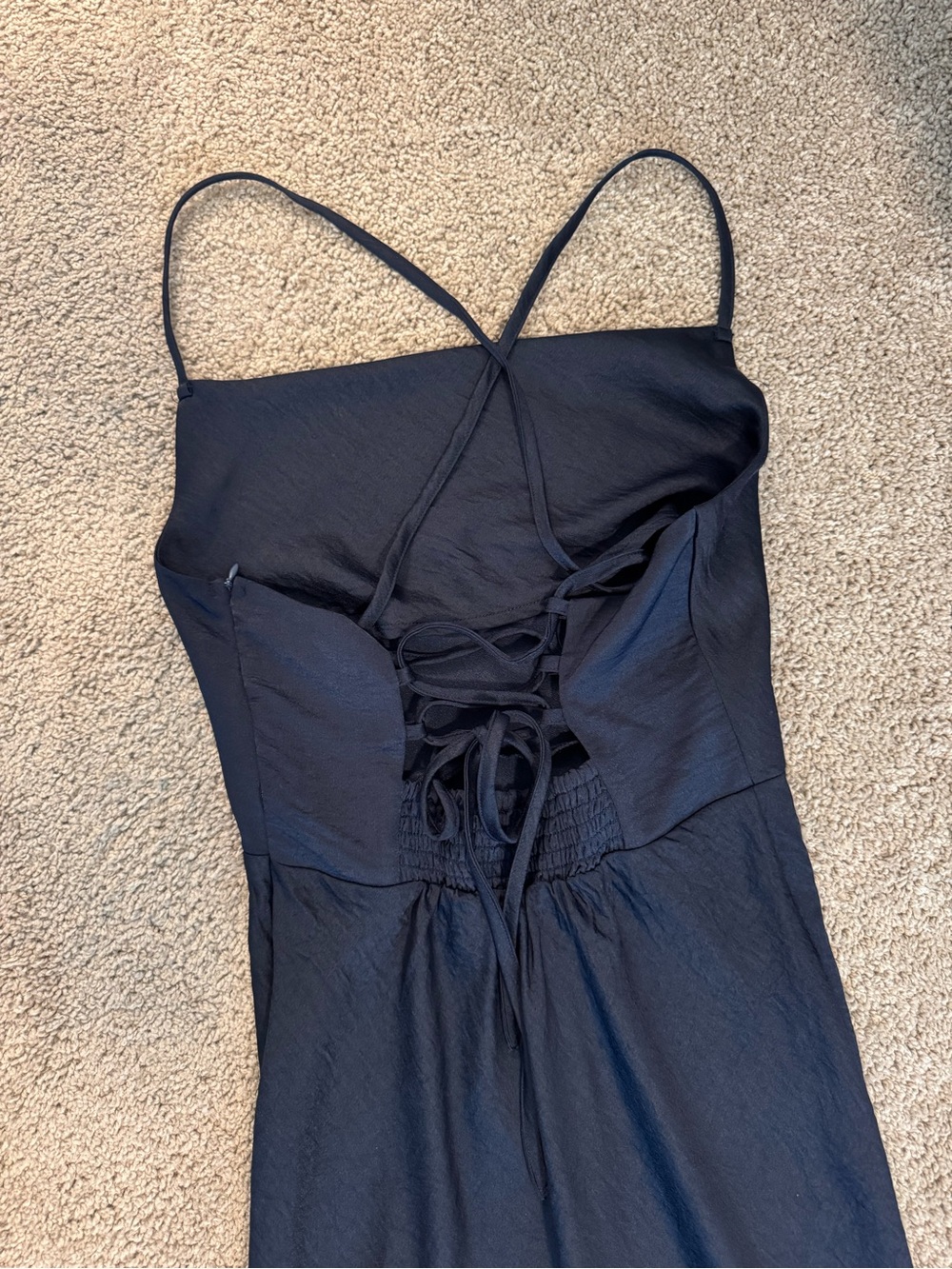 Women’s Navy Blue Cowl Neck Dress with Lace-Up Back